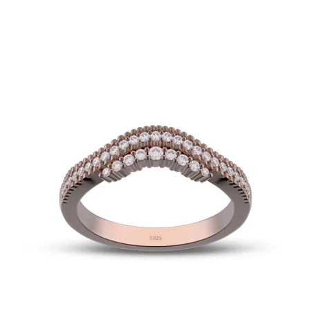 Round Cut Diamond White Sterling Silver Rose Gold Wedding Ring